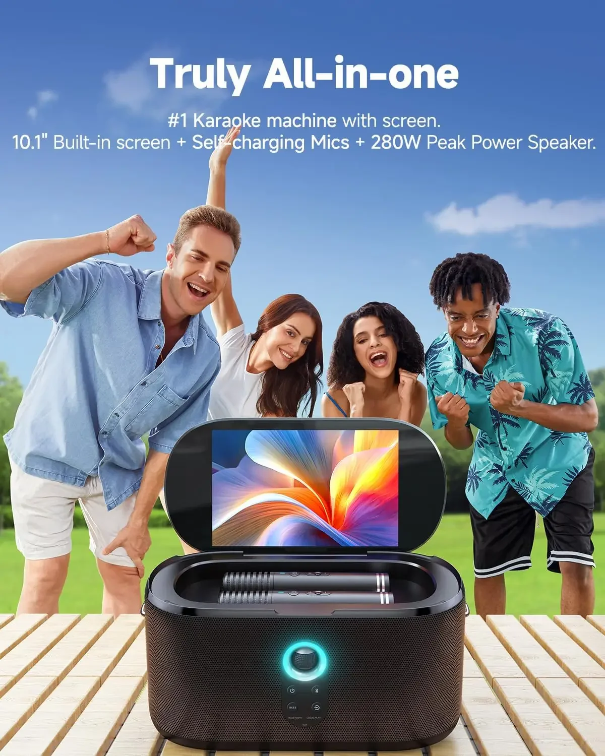 Machine, Bluetooth Speaker with Screen for Lyrics Display for Adults Kids, Portable TWS PA System with 2