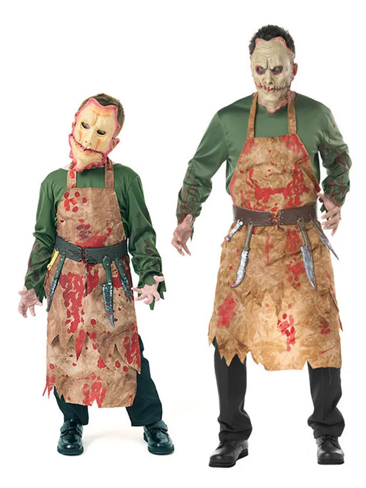

loween Butcher Costume Par Haunted House NPC Terror Bloodstained Zombie Playwear Bar Performance Ethnic Costume