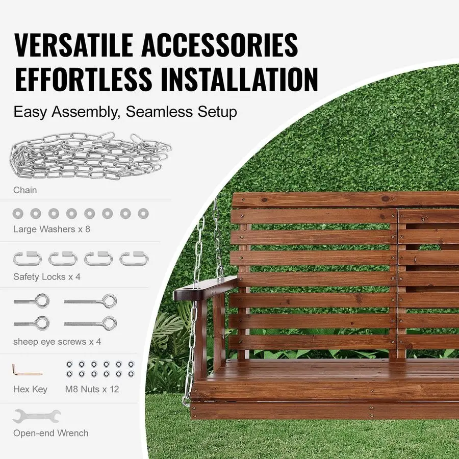 

Wooden Porch Swing 5 ft, Patio Bench Swing for Courtyard amp Garden, Upgraded 880 lbs Strong Load Capacity, Heavy Duty Swing Ch