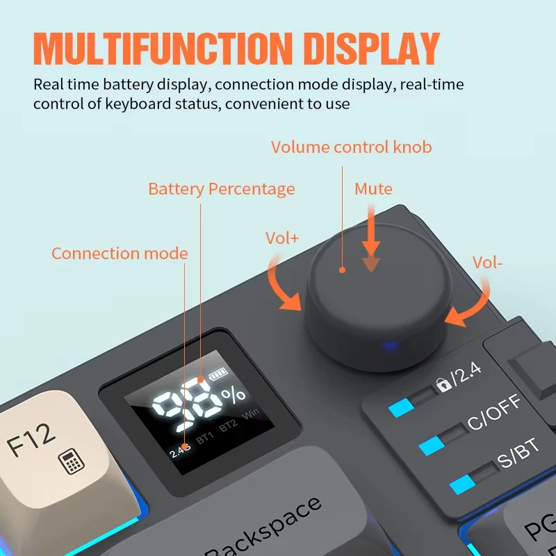Dual-Mode Wireless RGB Backlight Gaming Keyboard And Mouse Combo With LED Display Screen&Knob Computer Keyboard For PC Computer
