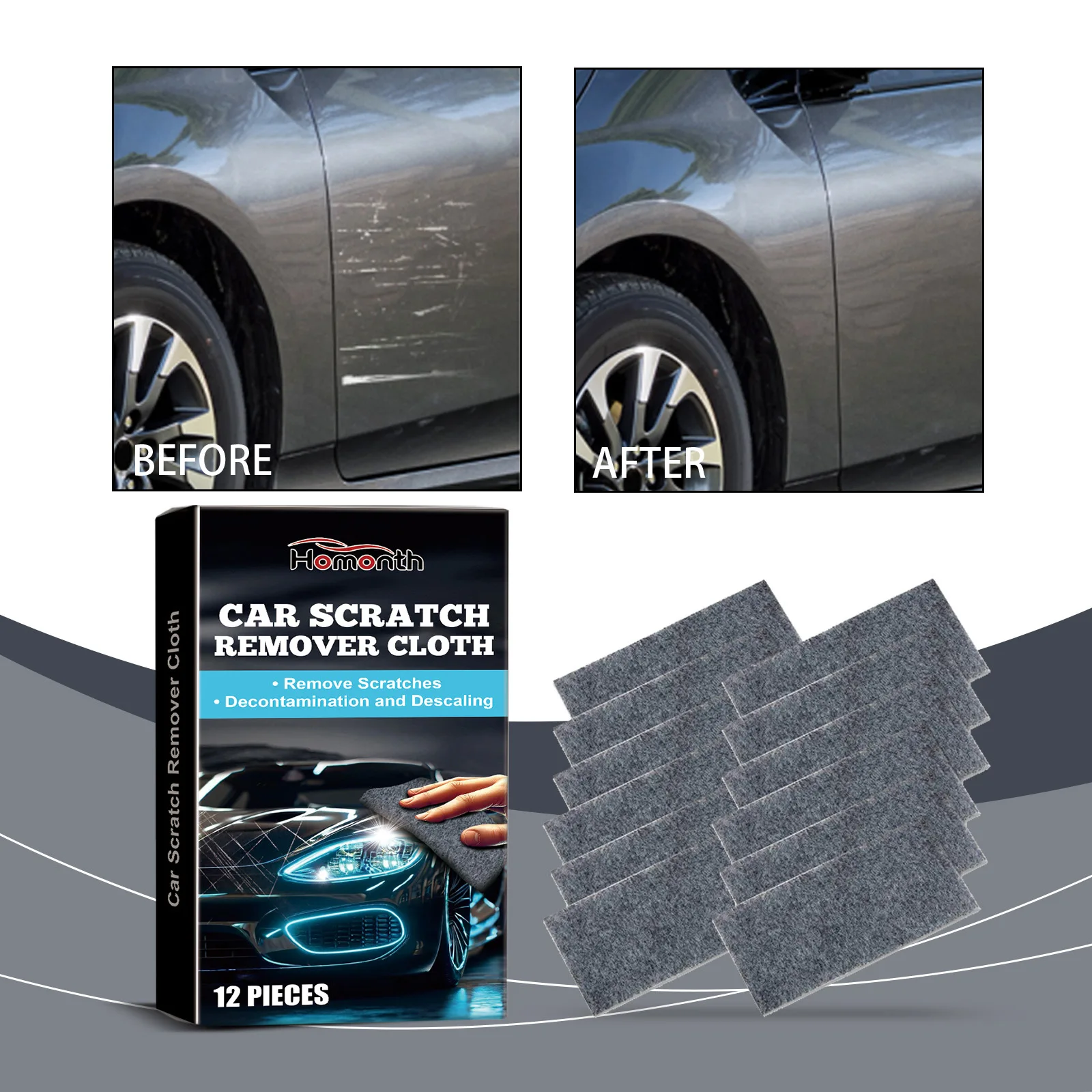 

12pcs Car Scratch Remover Cloths - Polish Pads Help Reduce Light Scratches Swirl Marks, Works with Car Wax for Paint Restoration
