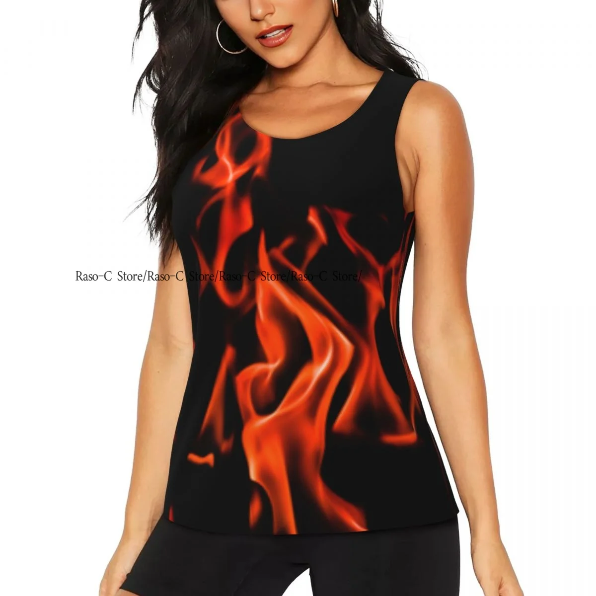 

Women Casual Sport Yoga Vest Flames Of Fire Background Quick Dry Running T-shirt Training Workout Gym Sleeveles