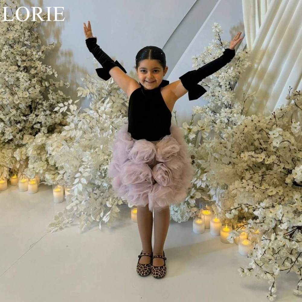 LORIE Black Velvet Flower Girl Dresses Ball Gown O-Neck 3D Flowers Wedding Party Dress 2024 Cute Birthday Party Dress Customized