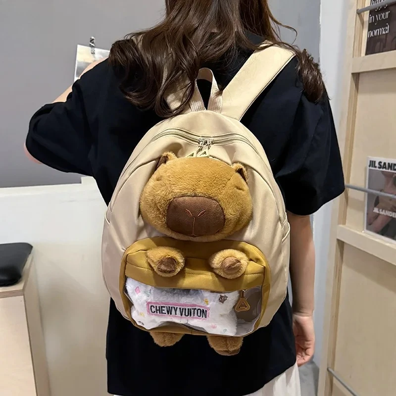 

3D Capybara Plush Backpack for Girls | Cute Kawaii Lightweight Cartoon Student Bookbag Versatile Daily Travel School Daypack
