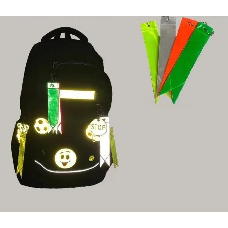 Mochila escolar reflectante, dije de llave, cinta de seguridad brillante, diseño ondulado, carrera nocturna, ciclismo, paseo, mochila para estudiantes, accesorio
