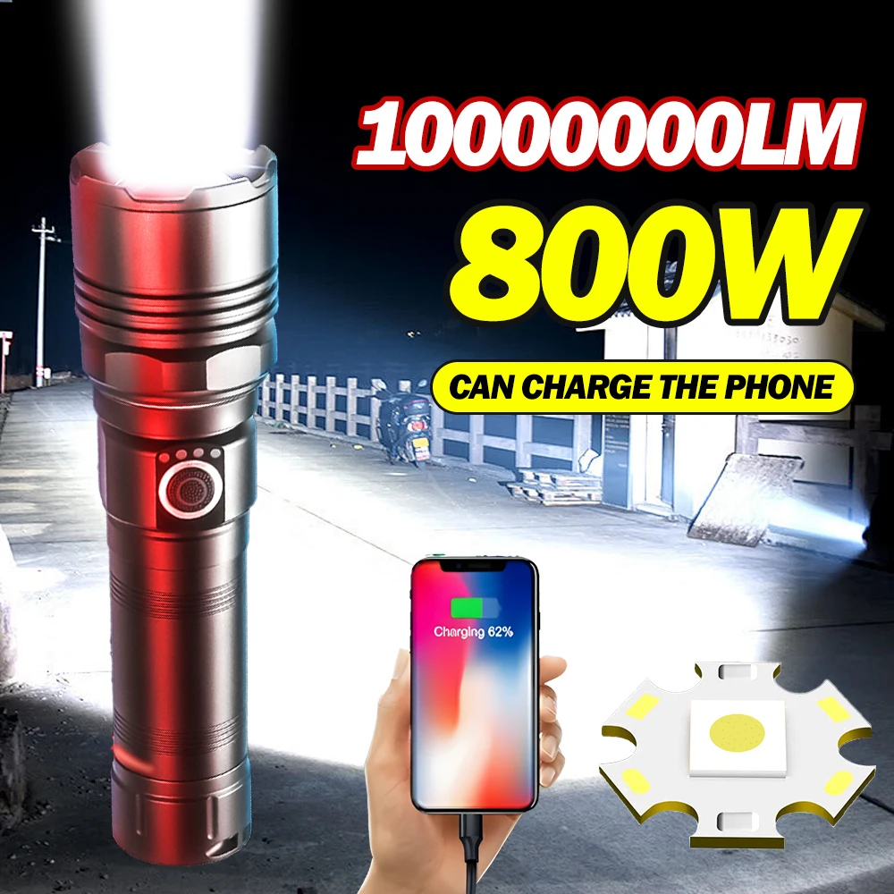 

10000000LM Ultra Powerful With 800W LED Flashlight Outdoor Camping Lantern Emergency Spotlights Tactical Lantern