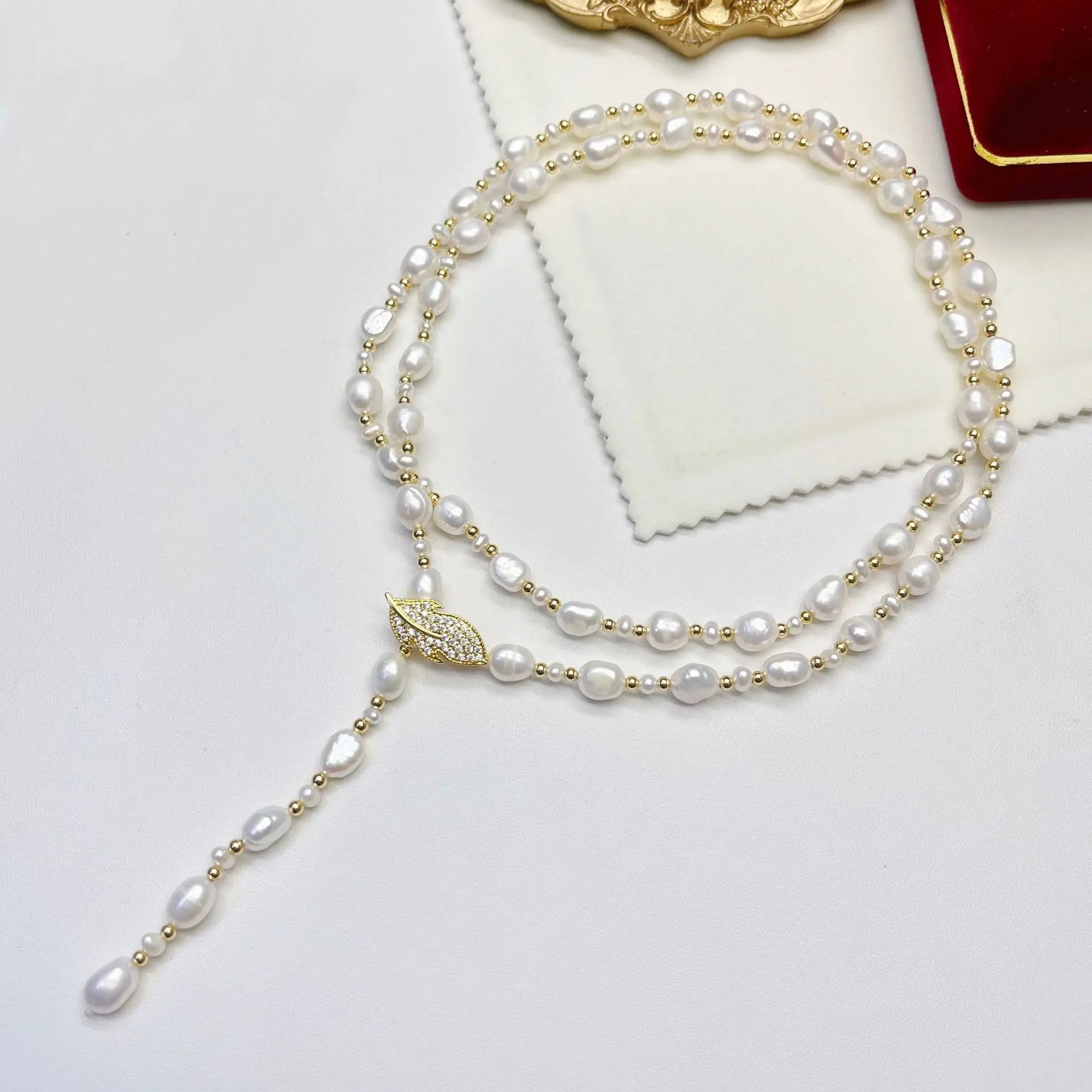 

A Multi-wear Pearl Necklace, Leaf Natural Freshwater Pearl Necklace, Long Sweater Chain, Waist Chain