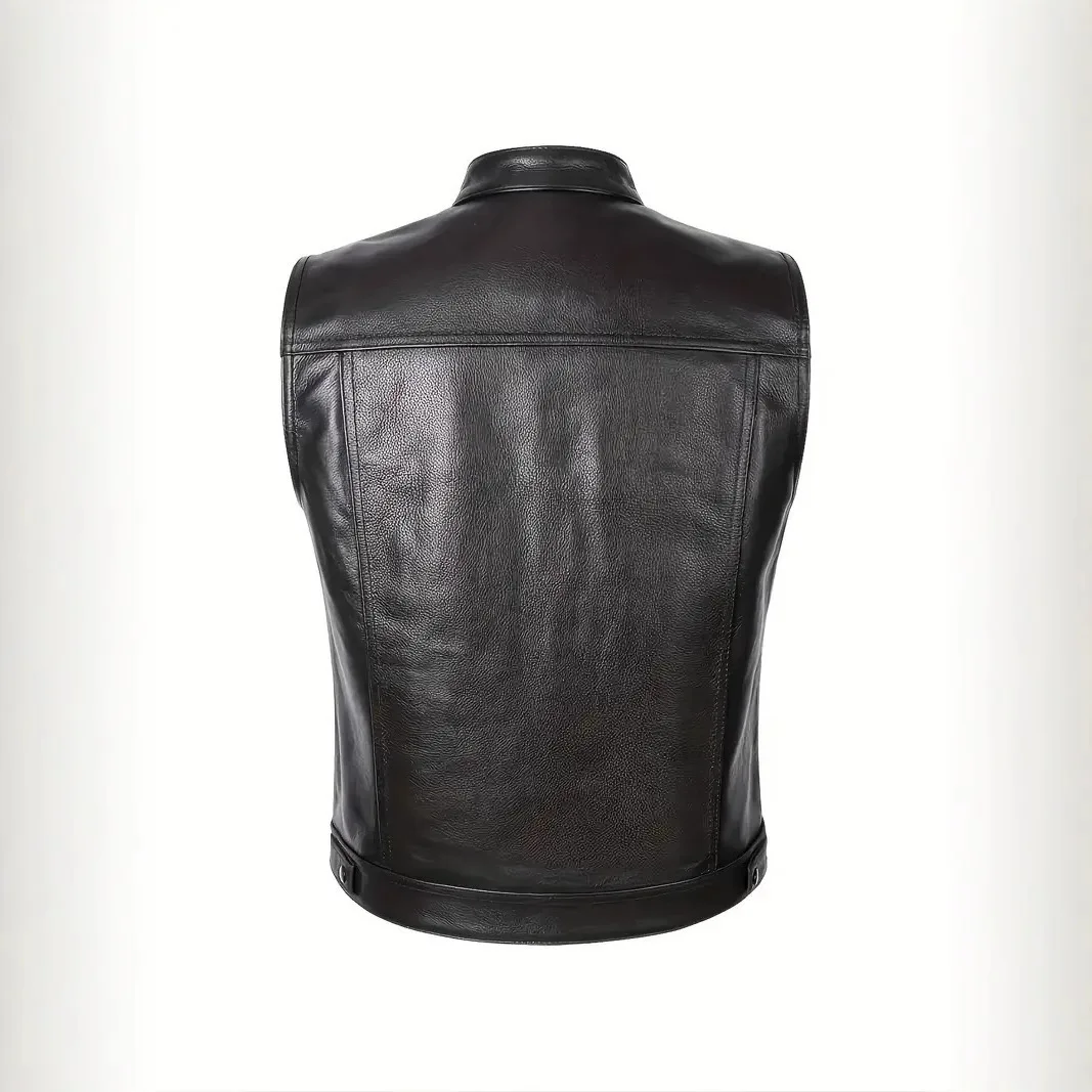 Cross border men's leather vest, casual motorcycle button vest, motorcycle synthetic leather jacket