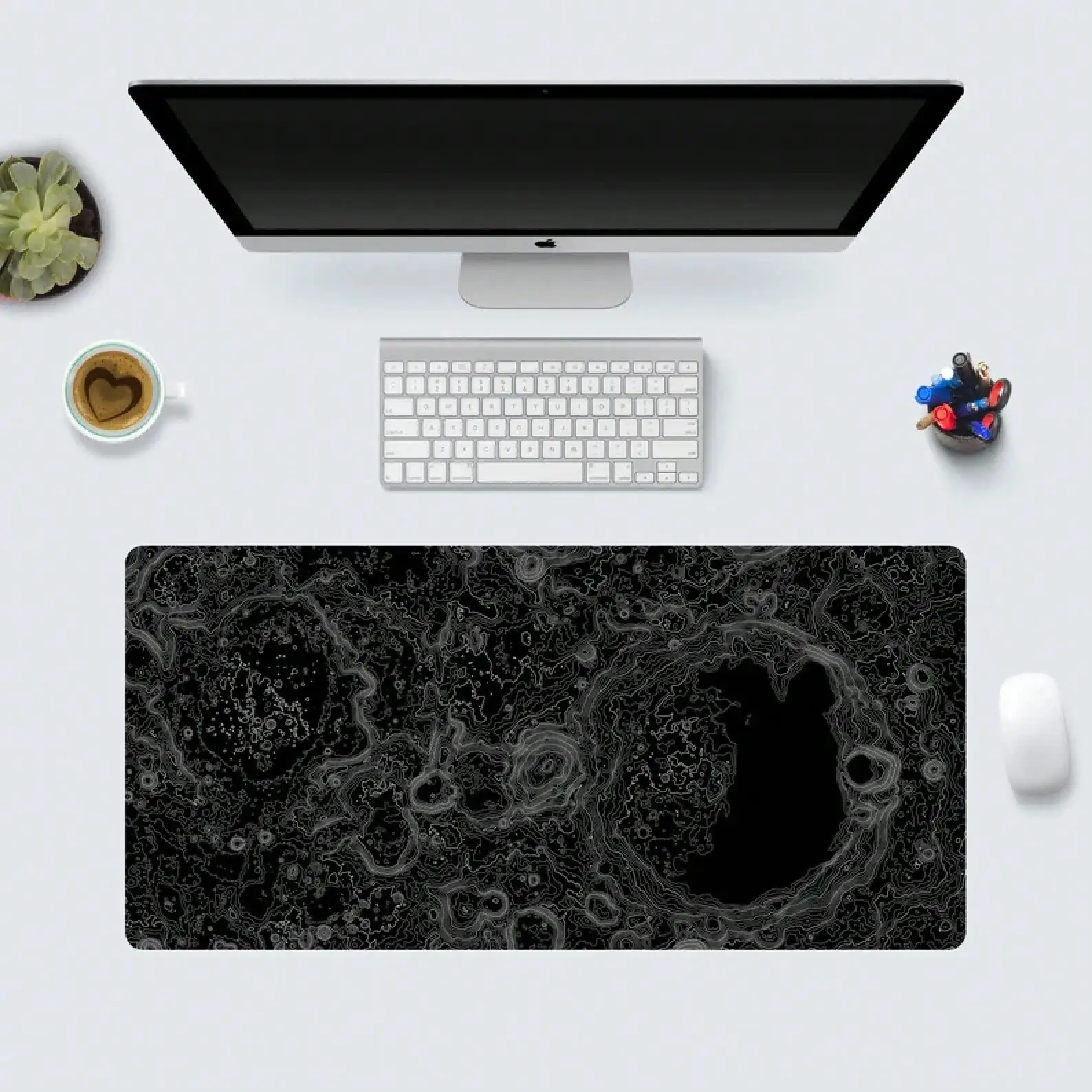 

Moon Topographic Map Desk Mat – Black Lunar Crater Space Design,Large Non-Slip Gaming Mouse PadDurable Computer Mat, Water-Resistant Desk Mat