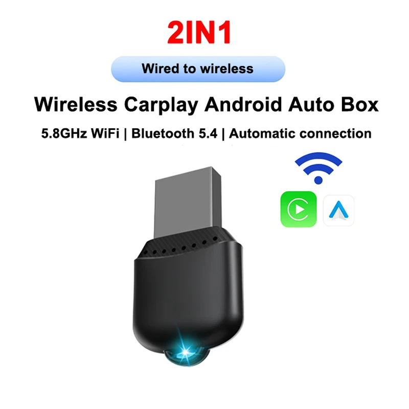 2 in 1 Mini CarPlay Box Wireless CarPlay Android Auto Adattatore cablato a Wireless per Kia Volvo Audi MG Opel VW Hyundai Jeep