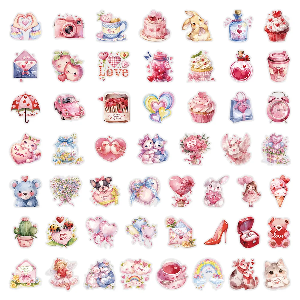 

50PCS Watercolor Style Valentine's Day Love LOVE Cartoon PET Decorative Mobile Case Laptop iPad Waterproof Sticker Kids Toy