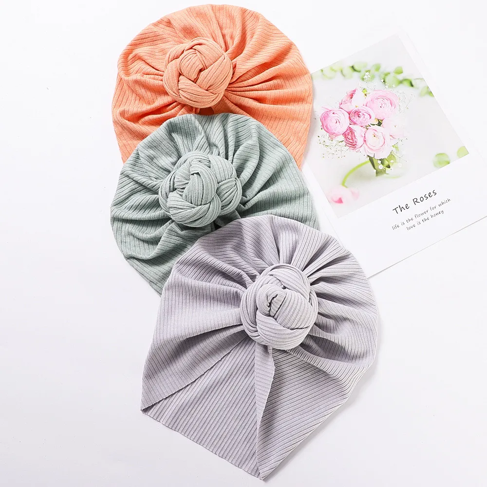 Baby Turban Hats Baby Girls Boys Hat Solid Color Bow Knotted Hats Newborn Fetal Cap Headband Kids Headwear Hair Band Accessories