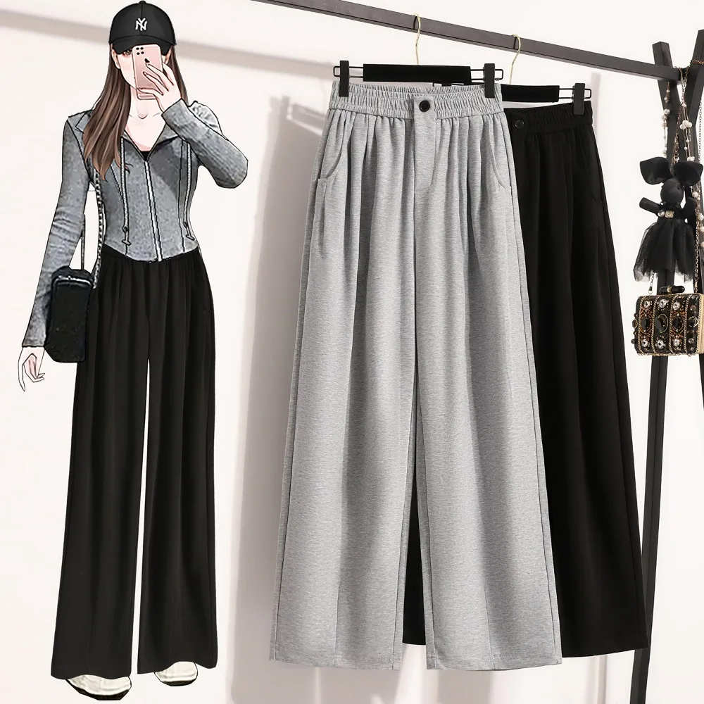 

Повседневные однотонные тонкие прямые брюки с высокой талией в полный рост, корейская модная осенняя одежда больших размеров