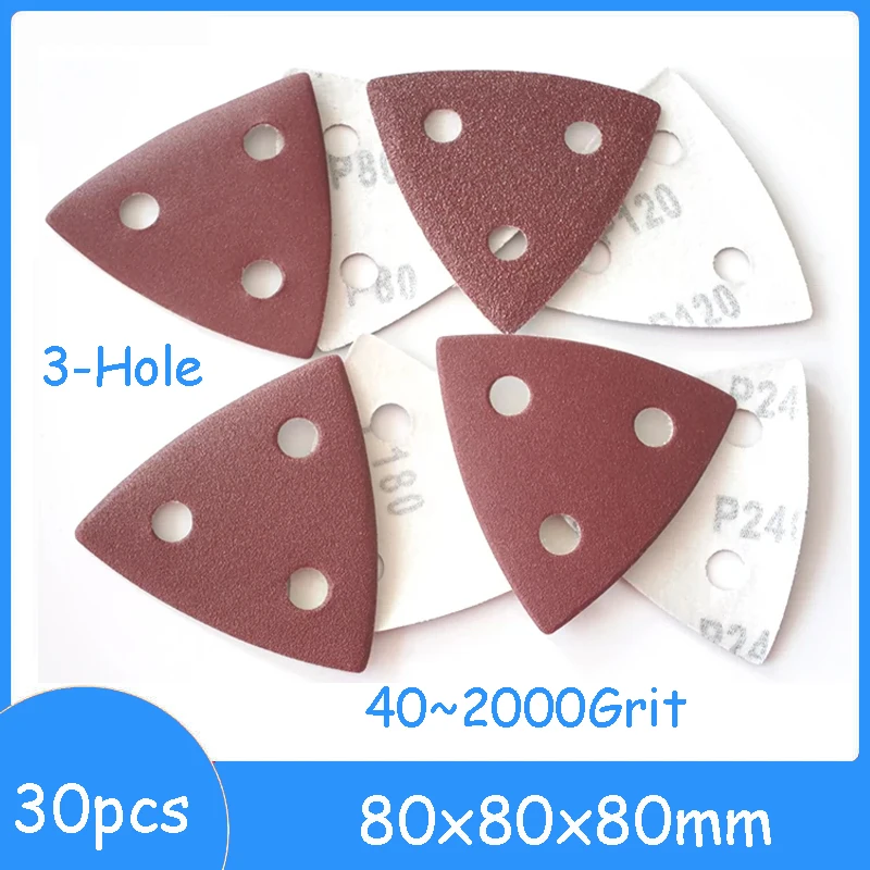 

80x80x80mm Triangular Sandpaper 3 Holes Hook & Loop Triangle Sanding Discs Fit Oscillating Multi Tool Sanding Pad 40-2000 Grit