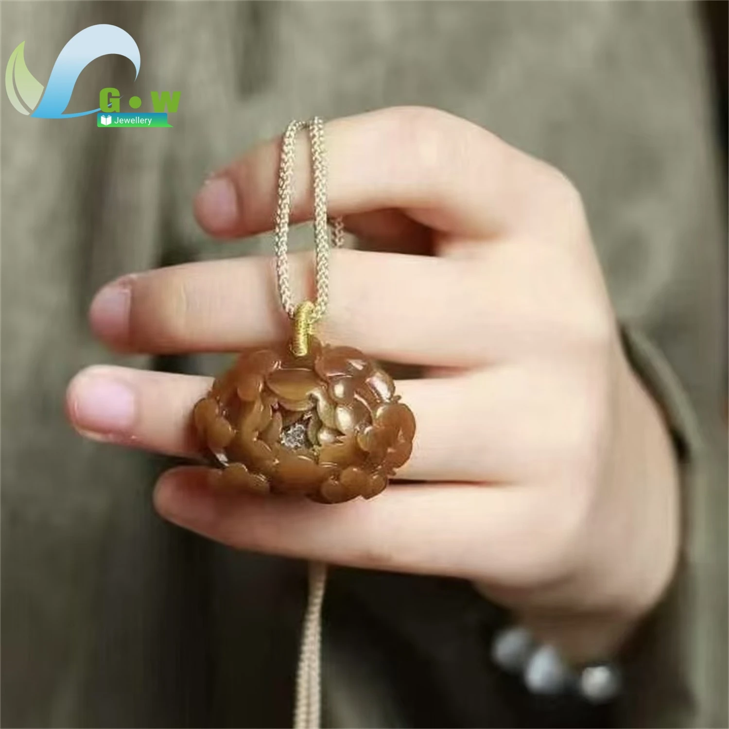 Natural Hetian Jade Peony Flower Cabbage Pendant Hanging Charm Necklace Unisex Carved Gemstone Jewelry Gift For Men Women