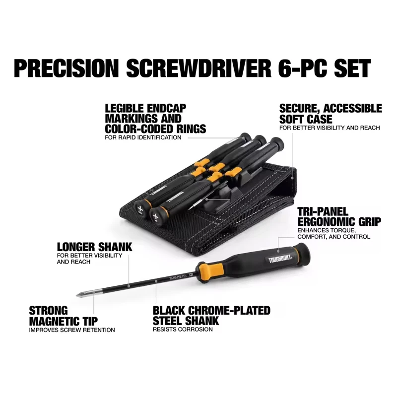 TOUGHBUILT TB-H5S6-PRE Precision Screwdriver Set 6PCS Versatile Storage Bag Effortless Grip Large Torque Hand Tools