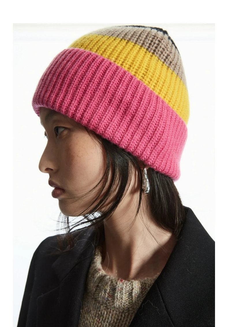 Ethereal  2025 cos winter new style of Wool blend fashion color matching striped knitted pullover hat for men and women