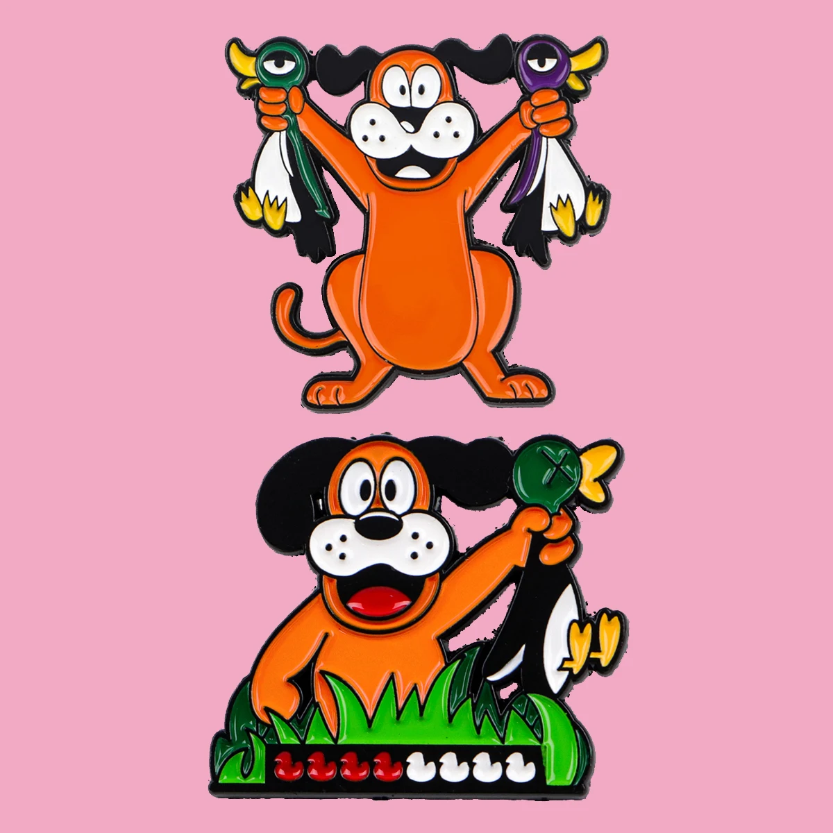 Engraçado laranja cão e pato esmalte pinos broche de metal mochila chapéu saco colar lapela emblemas moda jóias coleção presente 2 pçs/set