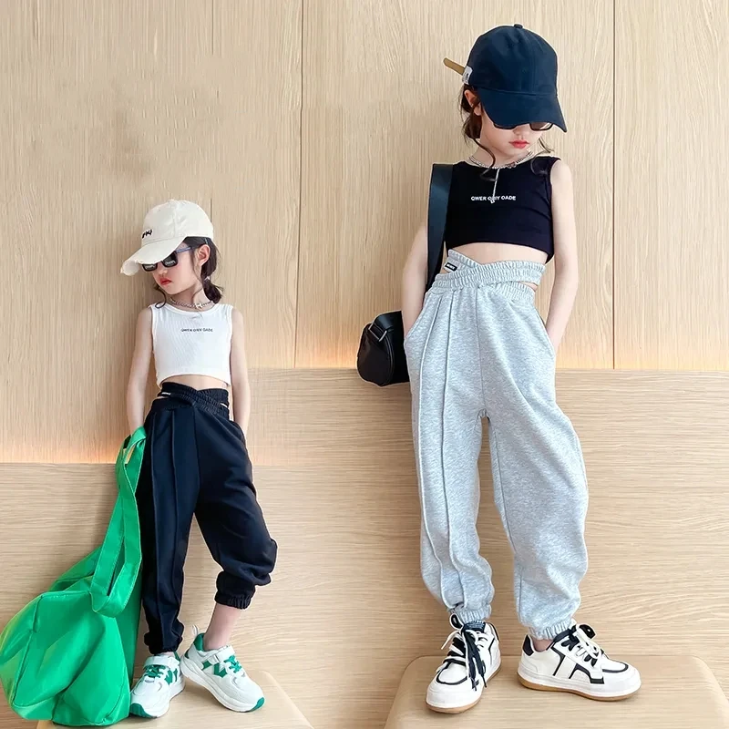 

Fashion Girl High-waisted Sports Pants Simple Pure Color Children Outer Wear Casual Pants Girl Foreign Flavor All-match Trousers