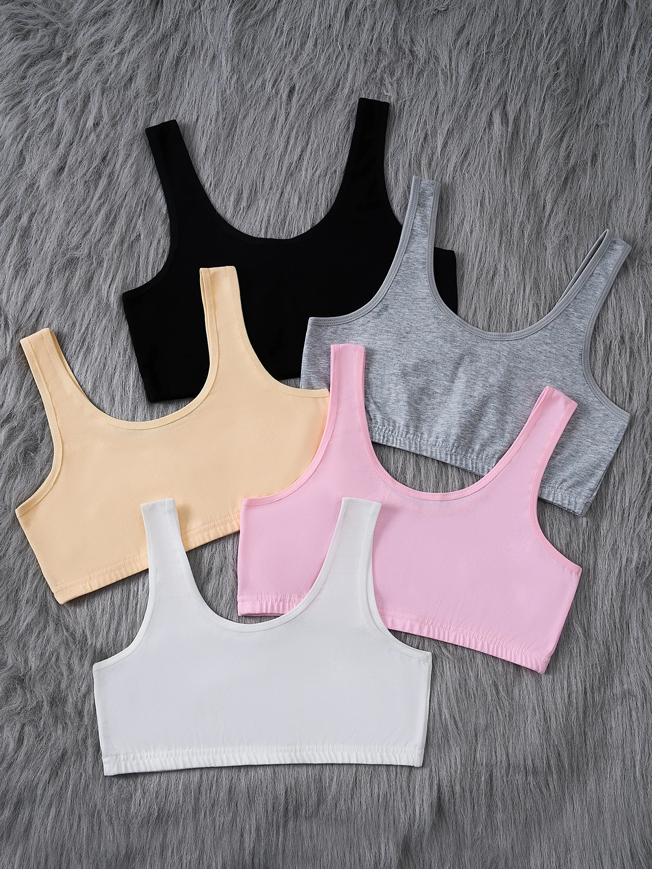 5 Stück BHs für Mädchen, mehrfarbige, elastische Sport-BHs, Trainings-BHs, ohne Polsterung, ohne Bügel, bequeme Unterwäsche für Schülerinnen. – Detail 1