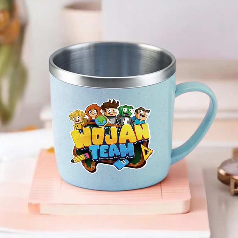 Tazas de Leche de Acero Inoxidable Wojans Team, Tazas Pequeñas de Agua con Diseño de Anime y Videojuegos para Niños y Niñas, para la Escuela, Oficina, Hogar, para Beber Café y Té