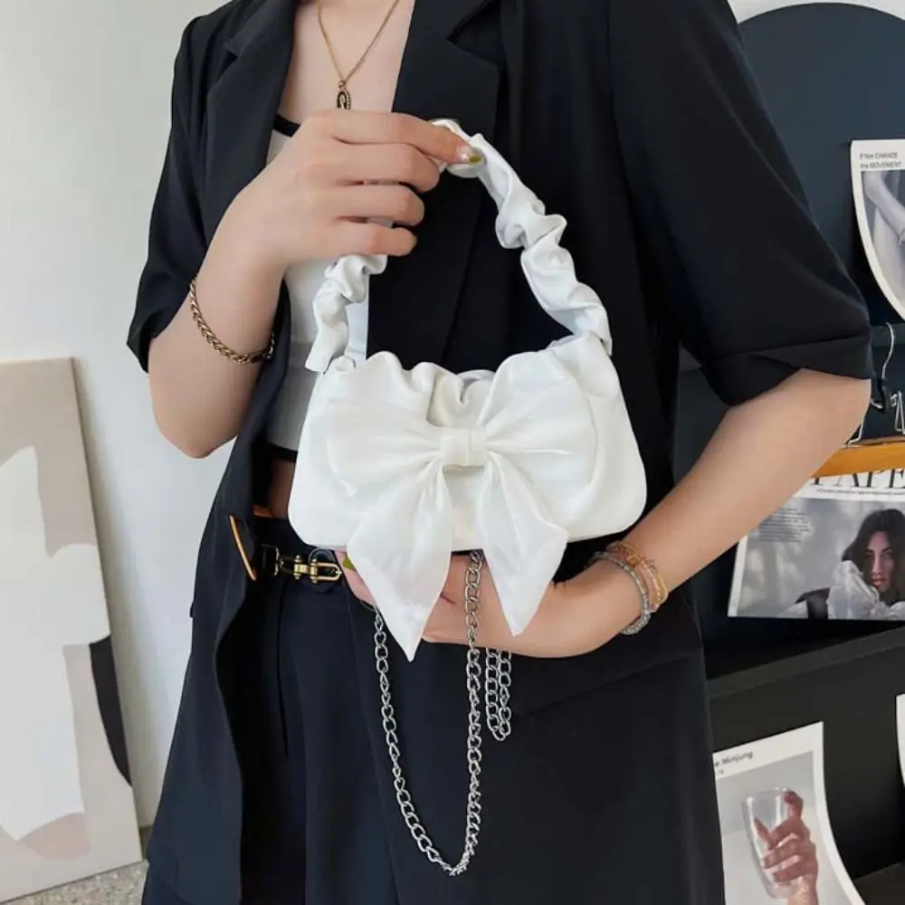 

Elegant Solid Color PU Bow Crossbody Bag Mini Korean Style INS Shoulder Bag Portable Luxury Fashion Underarm Bag Girls