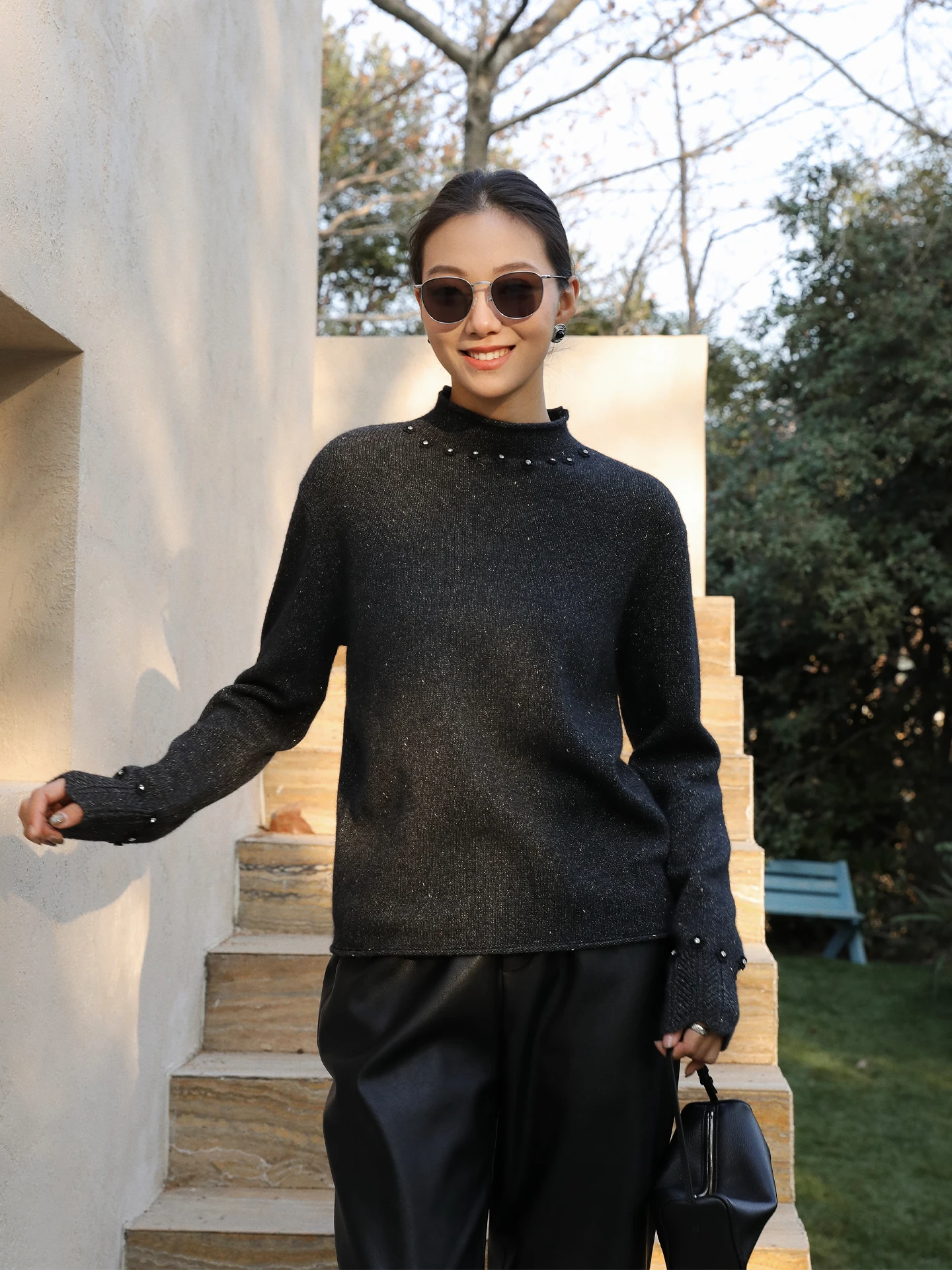 

Heavy-Du Beaded Knitwear Loose Fit Overhead Women's Sle Casual Wear Spring 2026 Faion Versatile Comfortable Nylon Wool ...