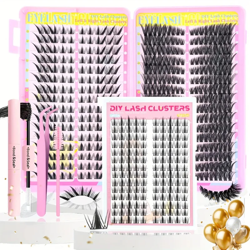 Katzenwimpern Manga Wet Wimpern-Verlängerungsset, Wimperncluster mit Bond- und Seal-Pinzettenbürste, individuelles Wimperncluster-Set