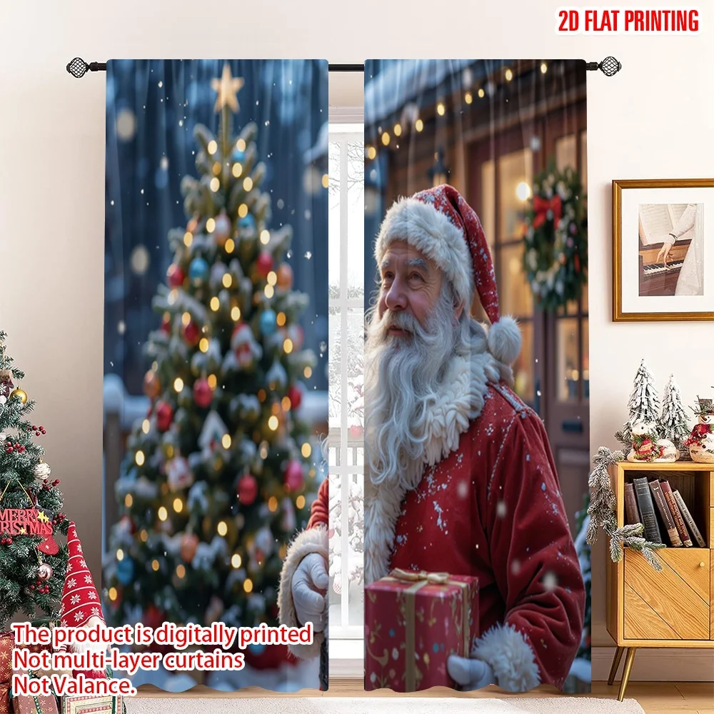 

2pcs 2D flat printing Merry Christmas Window Curtains Santa Claus Christmas Gift Doorway Polyester Without Electricity Spring