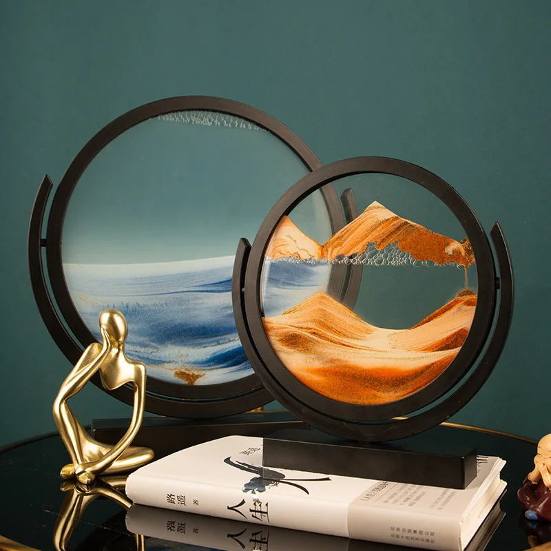 Sablier rond en verre fait à la main pour la décoration de la maison, peinture d\'art de sable mobile 3D, sable mouvant de mer profonde, artisanat de