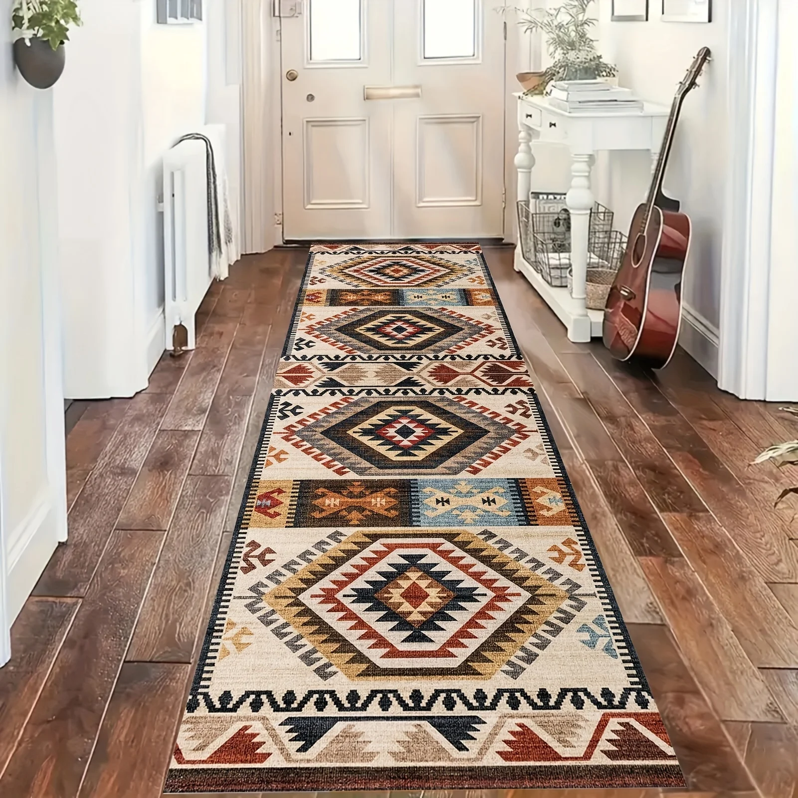 1 Bohemian Ethnic Style Long Running Track Carpet, Washable, Suitable For Corridors, Bedrooms, Laundry Rooms, Porches, Kitchens,