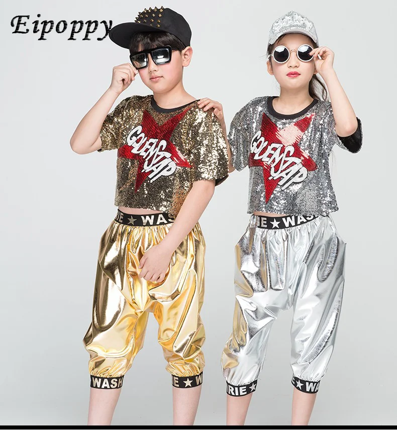 أزياء رقص الجاز للأطفال ، زي التشجيع ، الأولاد والبنات ، الترتر ، الهيب هوب ، ملابس الرقص الحديثة ، ملابس الأداء