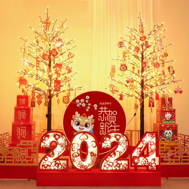 red envelope tree lamp shopping mall New Year's Day festive scene arrangement Spring Festival home living room ornament