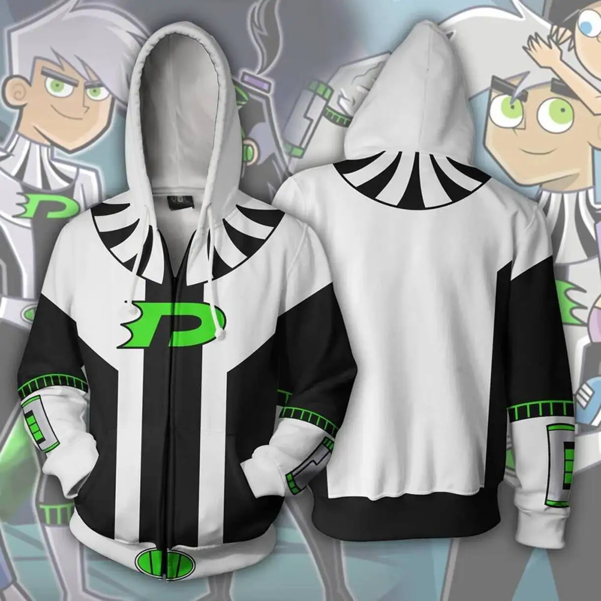 Anime Danny Phantom Costume Acg Cosplay Hoodie Men's Casual Sweatshirt Zip UP Jacket Coat Pullover Clothes Outerwear Streetwear