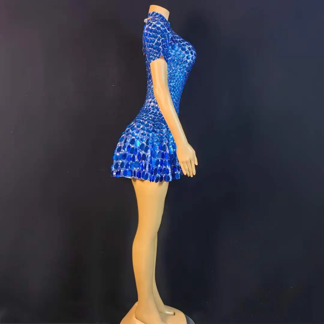 

Women Sequins Design Dancer Bodysuits Short Dress Sparkly Singer Stage Wear
