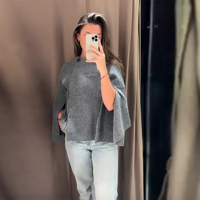 سترة نسائية متينة غير رسمية بأربطة ملابس تريكو فضفاضة أنيقة وأكمام تشبه جناح الخفّاش سترات محبوكة لخريف 2025 سترة نسائية جديدة متماسكة #3