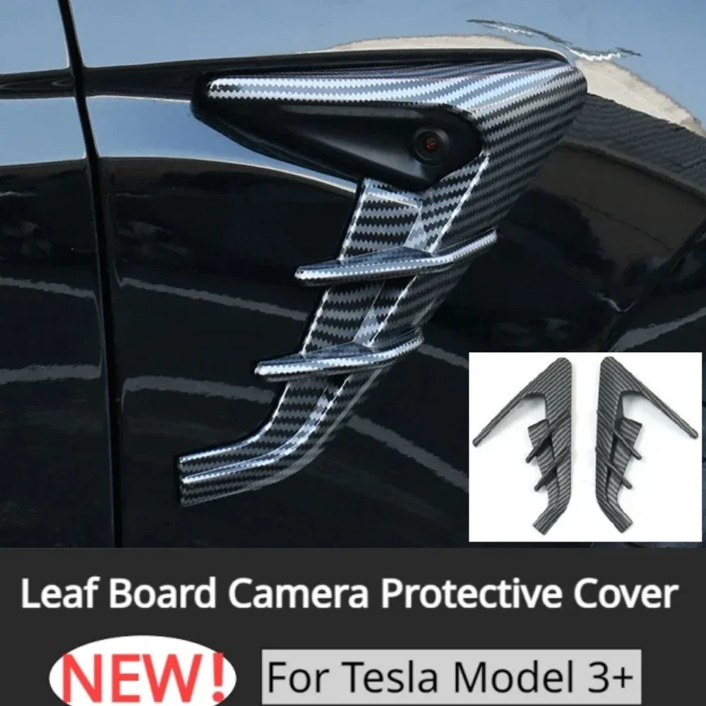 2pcs For Tesla Model Y/3 Highland 2024 Car Side Wing Panel Cover Spoiler Thunder Side Sign Carbon Fiber Dust Cover Camera Flanks