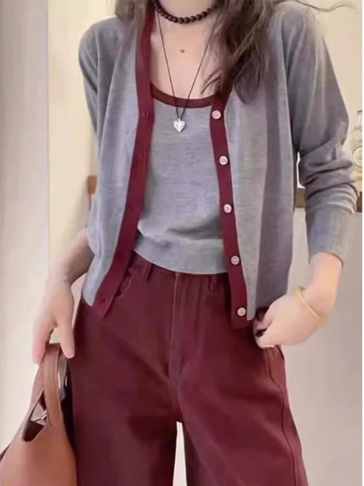 

Spring 2026 plus Size Women's Knitted Color Blo Design Cardigan And Top Set Sli European Sle Two-Piece Faion Set