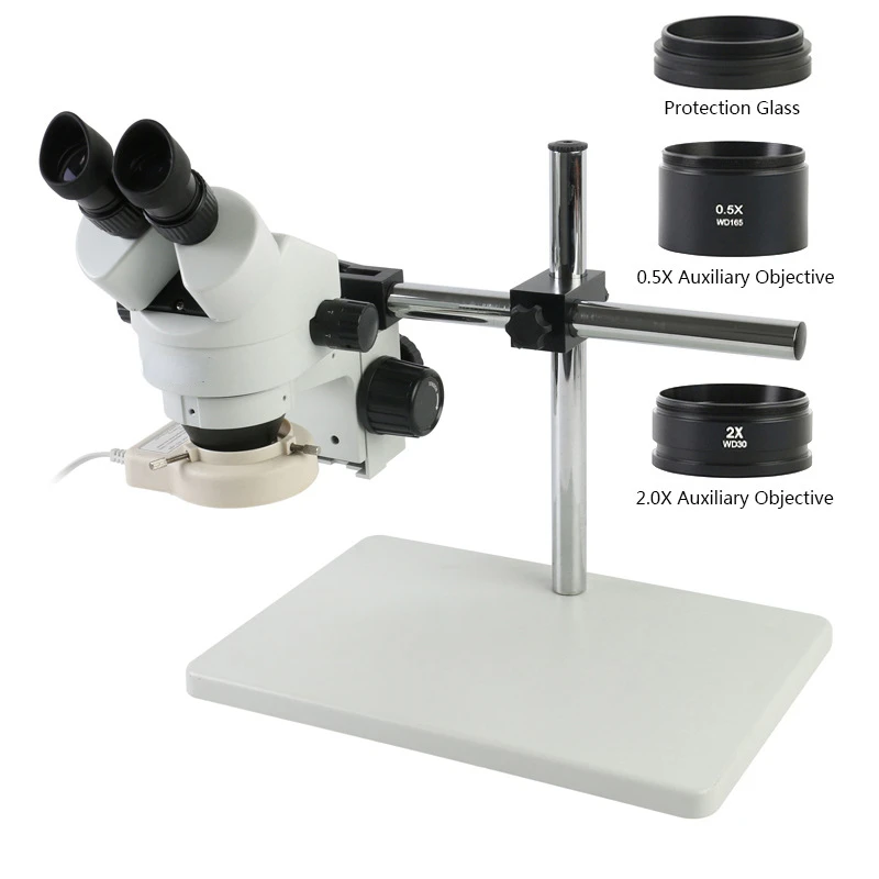 

7-45x Continuous Zoom Binocular Stereo Microscope with 0.5x1x2x Objective Lens Universal Bracket Set