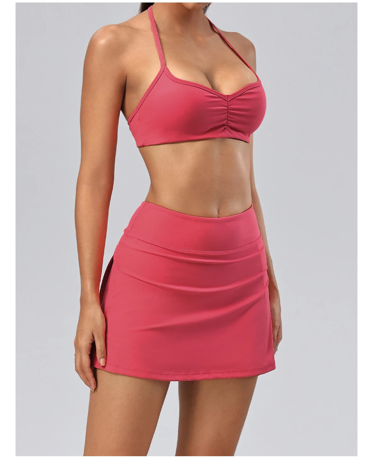 Hearuisavy Damen 2-teiliges Fitness-Set: Hochtaillierte Yoga-Caprihose mit weitem Bein, Push-Up-Sport-BH, schnelltrocknender Tennisrock für das Fitnessstudio. – Detail 24