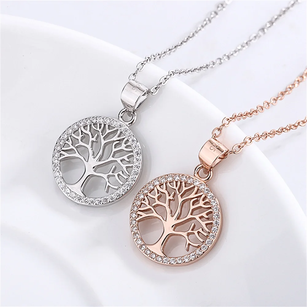

Европейское универсальное ожерелье из серебра 925 пробы, круглая подвеска «Древо жизни», цепочка на ключицу премиум-класса с цирконом для женщин