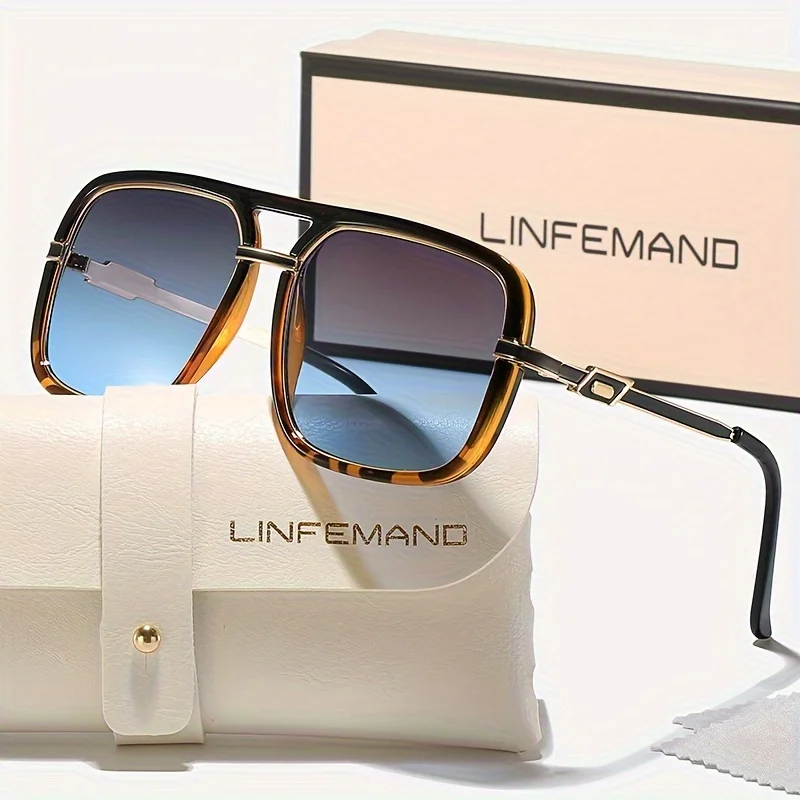 LINFEMAND Modische Hip-Hop-Sonnenbrille mit quadratischer Doppelsteg für Damen, UV400, Party, großer Rahmen, dekorative Brille, Urlaubsgeschenk