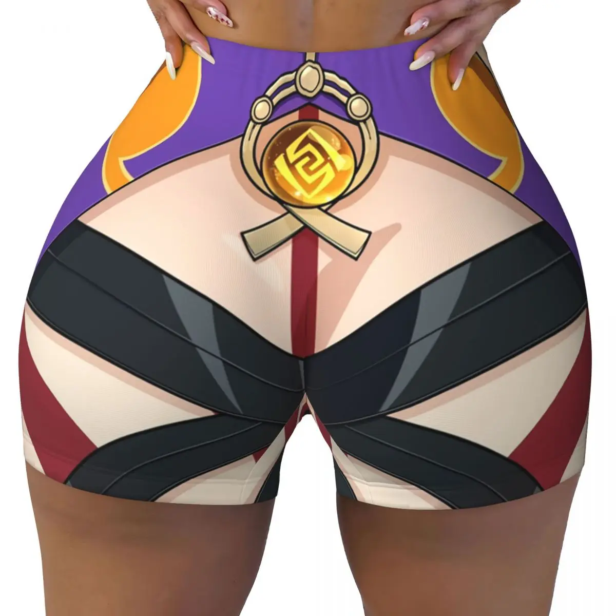 Custom Itto Tiddies Genshin Impact Face Gym Biker Running Shorts Women's Funny Print Workout Yoga Shorts