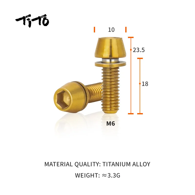 TiTo 6pcs Titanium Ti Disc Brake Bolts Screw Upgrade Kit Hexagon Socket Tapper Head  M6*18 M6*20mm