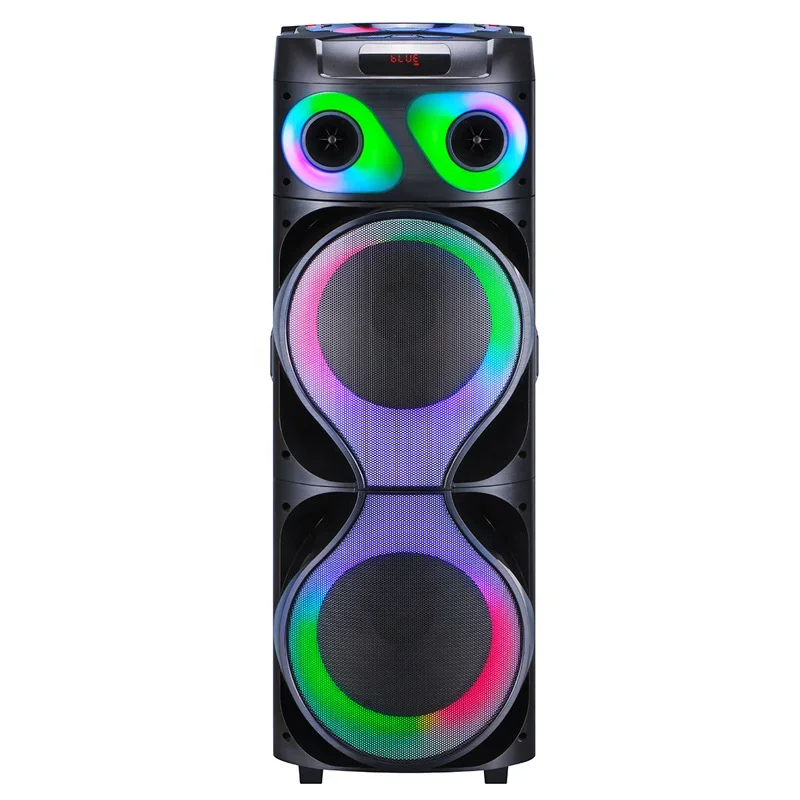 

12 Inch*2 BT Speaker RGB LED Light 100W High Power Battery Subwoofer Speaker Remote Control Outdoor Speaker With Mic