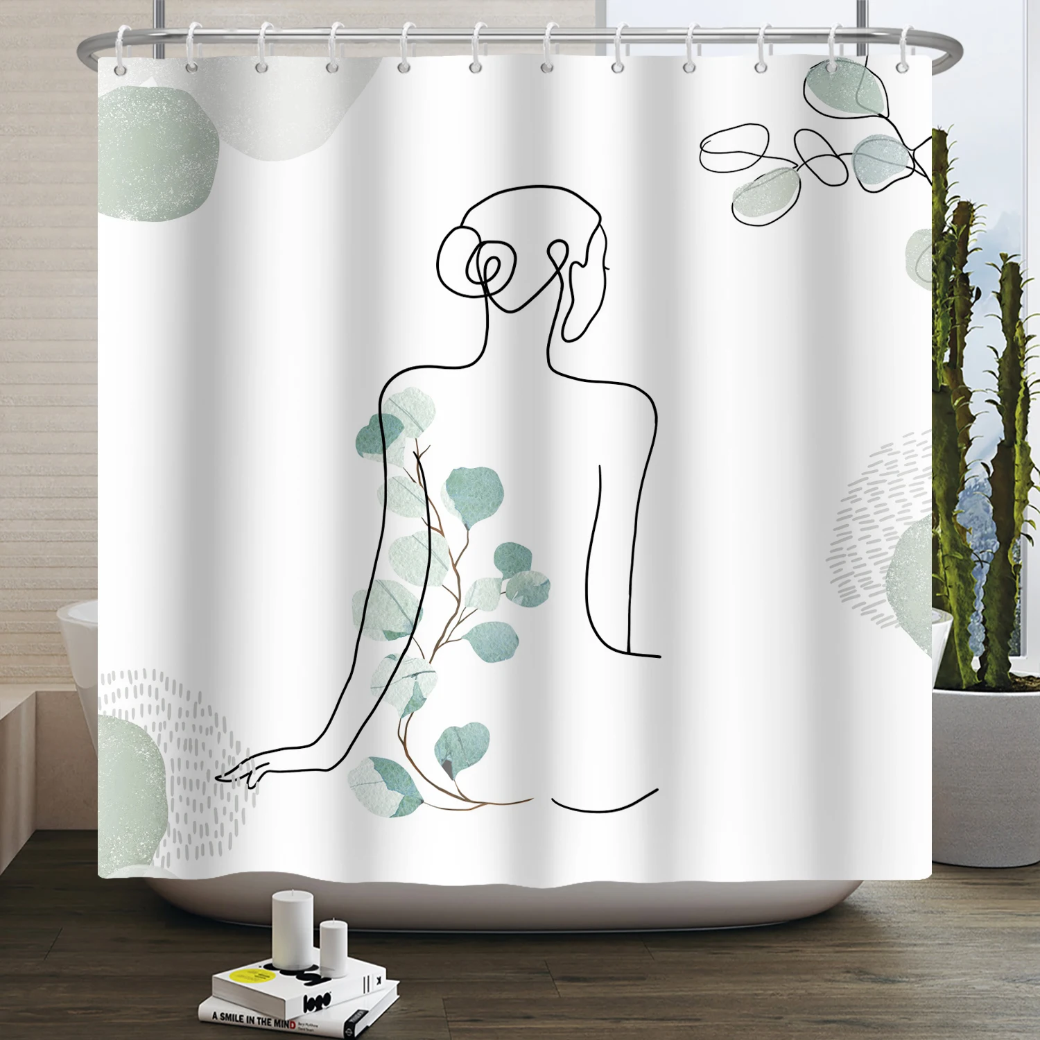 Woman Flower Boho Shower Curtain Abstract Line Ladies Minimalist Aesthetic Female Sketch Modern Girl Waterproof Bathroom Curtain