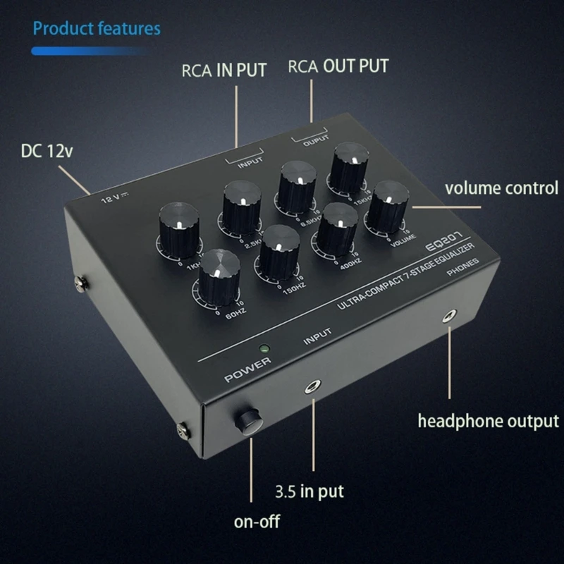 EQ207แอมพลิฟายเออร์ขยายเสียงที่แม่นยำ7แบนด์พร้อมเสียงแหลมตรงกลางเบสสำหรับการปรับเสียงที่ดีขึ้นและแม่นยำ