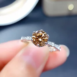 Internet celebrity live broadcast the same champagne color morganite moissanite open ring