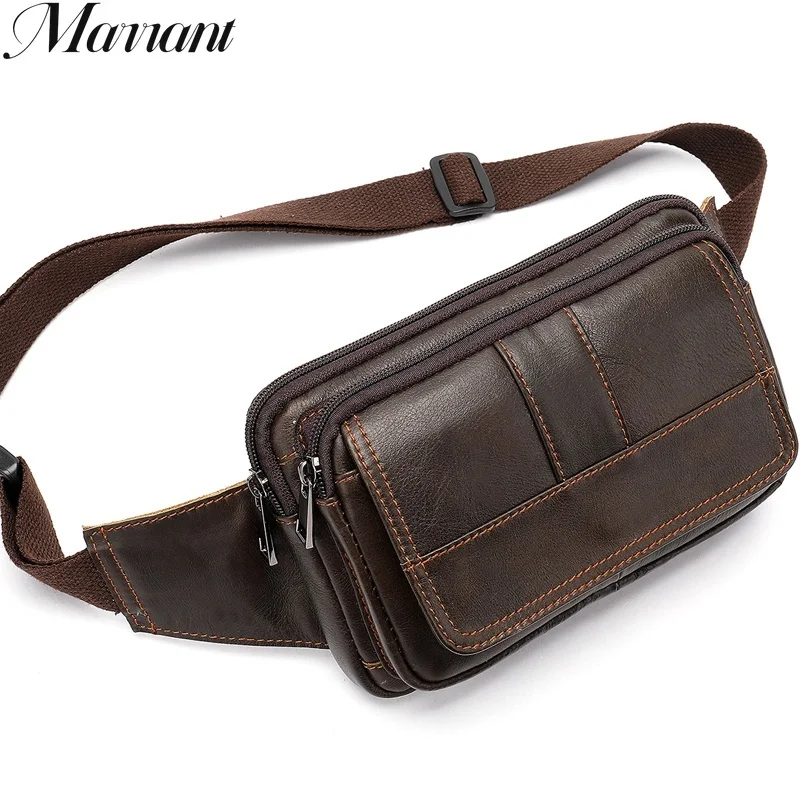 Men\'s Waist Bag Leather Male Fanny Pack Men\'s Belt Bag for Man Belt Pouch Phone Hip Bum Bags Belts Travel Waist Packs 8966