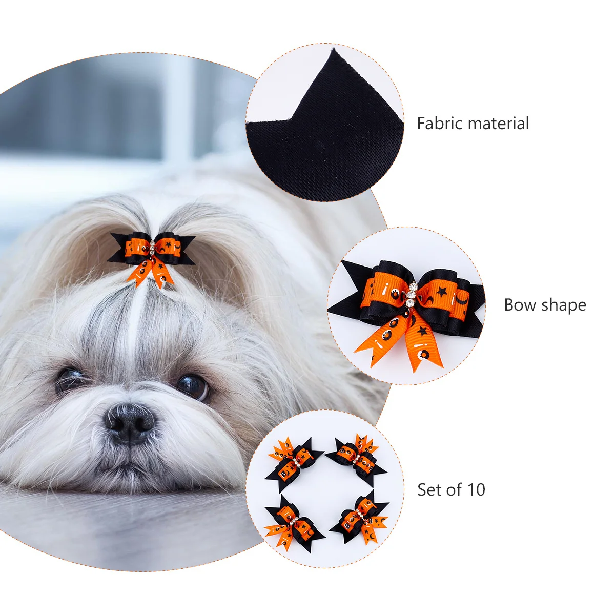 

10Pcs Halloween Pet Headdress Dog Hair Flower Dog Headwear Festival Party Headwear for Pets Long Life Rubber Band